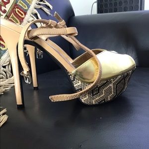 Sam Libby gold platform high heel shoes